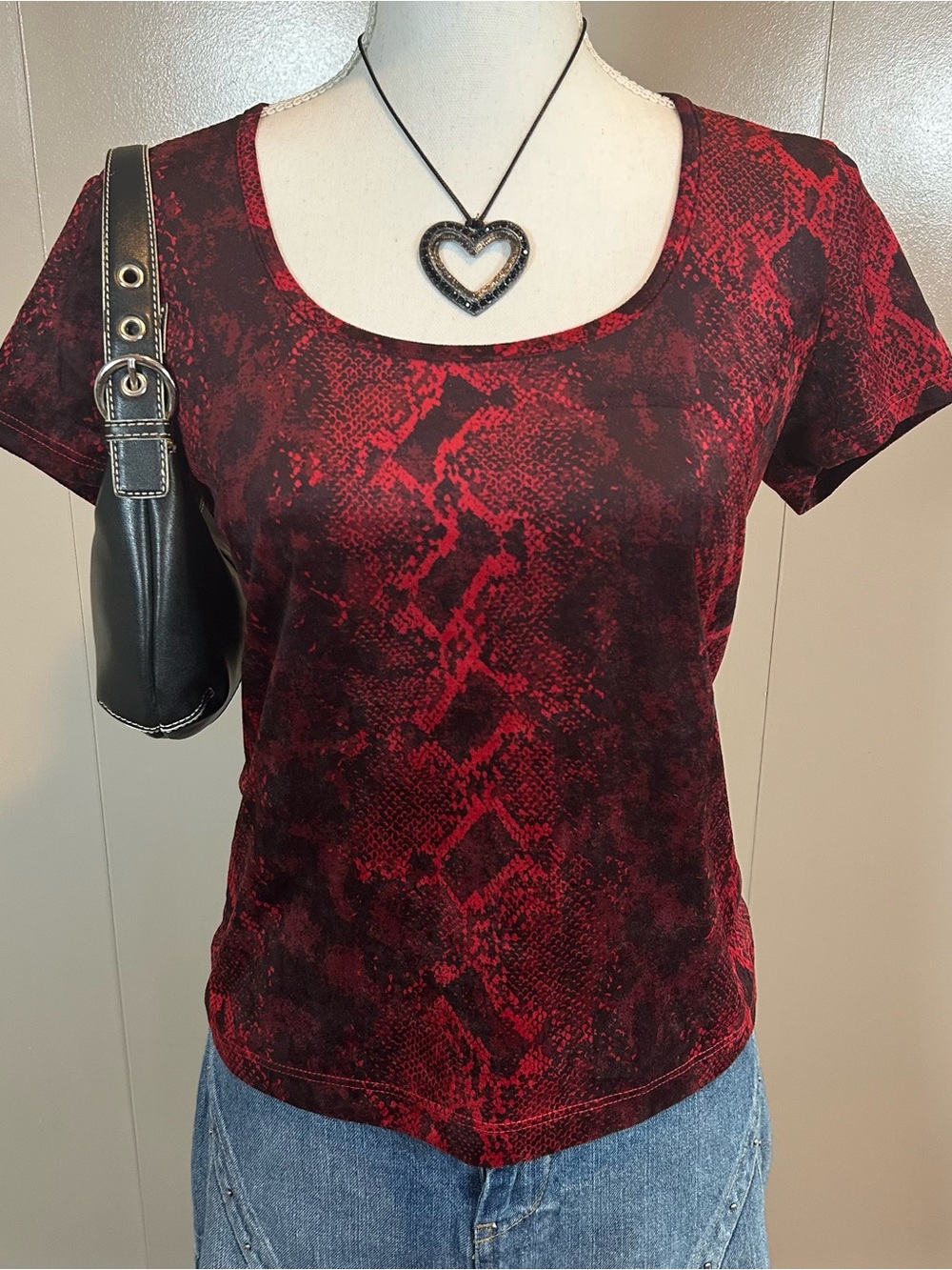 Vintage Red Snake Print Medium Baby Tee